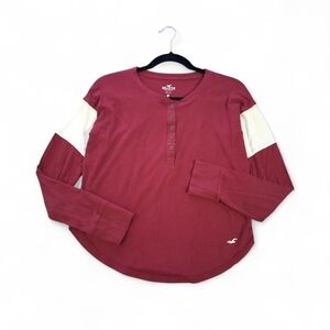 Hollister Colorblock Henley T-shirt Womens Long Sleeve Size XS